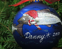 SANTA SALMON hand-painted glass ball Christmas ornament