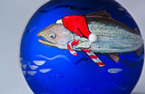 SANTA SALMON hand-painted glass ball Christmas ornament